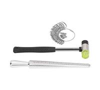 Jiawu Medidor de Anillos Herramienta de Medición Mandril Kit de Tamaño de Joyería Calibre de Anillo Medidor de Dedo Juego de 31 Piezas de Acero Inoxidable con Martillo de Doble Cabeza para Hacer Joyas