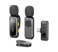 Jiawu Micrófono Inalámbrico, Micrófono Lavalier 2.4G con Pantalla LED, Mini con Reducción de Ruido, de Solapa Inalámbrico Magnético y con Clip para Video, Vlog