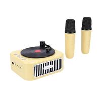 Jiawu Mini Máquina de Karaoke, Altavoces Portátiles Bluetooth 5.3 HiFi con 2 Micrófonos Inalámbricos y Cambio de Voz, Batería de 5 Horas, Tocadiscos Retro, Altavoces Bluetooth (Yellow)