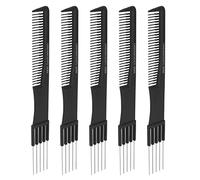 Jiawu Peines para Burlas Carbon Lift, Paquete de 10, Peine para Espalda con Puntas de Metal, Púa para Cabello con Dientes Finos para Dar Volumen, Plástico Negro Duradero y Aleación con Antideslizante