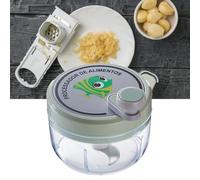 Jiawu Picadora Manual de Ajo de Acero Inoxidable, Triturador de Patatas Pequeño para el Hogar, Verde, Utensilio de Cocina Eficiente para Pesto de Jengibre y Ajo, Fácil de Limpiar, Resistente y Apto