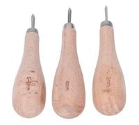 Jiawu Punzón de Cuero, 3 Piezas de Hoja de Rombo, Herramienta de Costura de Acero de Alta Dureza con Ergonómico de Haya para Perforación Artesanal de Cuero