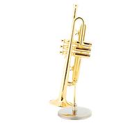 Jiawu Trompeta en Miniatura, Modelo de Instrumento Chapado en Oro de Latón, Adornos Musicales con Soporte y Estuche de Madera para Decoración de Sala de Música de Estantería de Escritorio