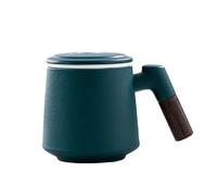 Jiaxu Copas Taza de Porcelana de Primer Plano con Copa de té de Burbujas de Filtro Festival de Taza de taquilla Festival Creative Gift Cup con asa de Madera Tazas AGIPS (Color : Dark Green)