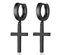 JiaYang Pendientes de cruz de plata de ley, aretes de aro de cruz pulida de 10 mm, aretes colgantes religiosos chapados en oro de 18 quilates, joyería de cruz grande para hombres y mujeres, Plata de