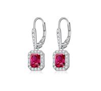 JiaYang Pendientes de gota de halo de plata de ley 925 con corte princesa de 3 piedras