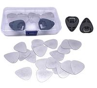 Jiayouy 20 púas de guitarra de acero inoxidable de 0,3 mm y 2 soportes adhesivos para púas de guitarra con estuche de almacenamiento para guitarra eléctrica, bajo y ukelele
