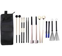 Jiayouy Bolsa de percusión para baquetas con 7 pares de baquetas y pinceles, bolsa de mazo de tambor con ganchos para piso, baquetas de nailon y bambú para jazz y bajo, cepillos retráctiles de alambre