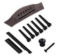 Jiayouy Juego de 6 clavijas de tuerca de puente de palisandro para guitarra acústica, incluye puente, seis pines de puente, pasador de extremo y sillín y tuerca, estilo A, color negro