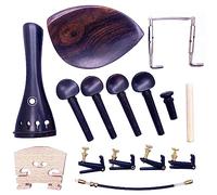Jiayouy Kit de accesorios para violín de ébano 4/4-3/4 con clavijas de afinación, cola, intestino, afinadores finos, pasador de sonido, puente, mentón, soporte de barbilla, kit de abrazadera negra