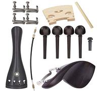 Jiayouy Kit de accesorios para violín de ébano 4/4-3/4 con clavijas de afinación, cola, intestino, afinadores finos plateados, terminal, poste de sonido, puente, mentón, kit de abrazadera de mentón,