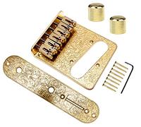 Jiayouy Placa de puente de sillín con placa de control de interruptor de 3 vías, 2 pomos de cúpula moleteados para guitarra eléctrica Tele Telecaster de 6 cuerdas (dorado B)