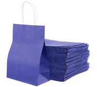 JIAYUET 100 bolsas de regalo azules, pequeñas bolsas de papel con asas para compras, bodas, cumpleaños, 16 x 8 x 22 cm