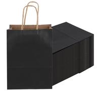 JIAYUET 100 bolsas de regalo negras, pequeñas bolsas de papel con asa para compras, bodas, cumpleaños, 15 x 8 x 21 cm