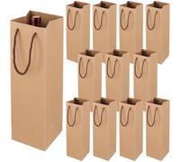 JIAYUET 12 bolsas de regalo de vino de papel kraft con asas, bolsas de almacenamiento de botellas marrones para Navidad, suministros de fiesta de boda