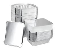 JIAYUET 125 bandejas de aluminio de 600 ml, sartenes rectangulares de aluminio con tapas para hornear, cocinar y asar