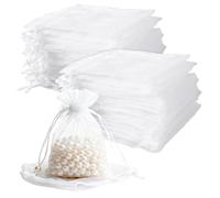 JIAYUET 200 bolsas de regalo de organza de 7 x 9 cm, bolsas de joyería con cordón para recuerdos de boda, fiesta de cumpleaños, bolsas de confeti de Navidad, color blanco