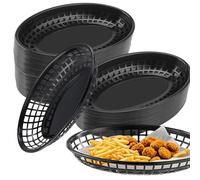 JIAYUET 80 cestas ovaladas de plástico para hamburguesas de 23 x 14,5 x 4 cm, color negro, para sándwiches de perritos calientes y patatas fritas