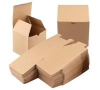 JIAYUET Cajas de regalo de papel kraft, pequeñas cajas cuadradas de regalo para fiestas, bodas, cumpleaños, 10 x 10 x 10 cm, marrón, paquete de 60