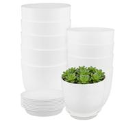 JIAYUET Paquete de 10 macetas de plástico de 16 cm con agujeros de drenaje y platillos, macetas blancas resistentes de 6 pulgadas para plantas de interior, suculentas