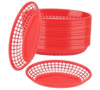 JIAYUET Paquete de 30 cestas ovaladas de plástico rojo para comida rápida, 22,5 x 14 x 3,5 cm, para patatas fritas, hamburguesas y frutas