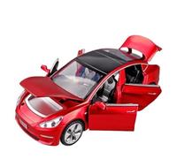 JIAYUNEU 1:32 para Tesla Model 3 Modelo De Automóvil Aleación Diecasts Y Vehículos Juguete Sonido Pull Back Coche para Niño Adorno Decoración del Hogar(Rojo)