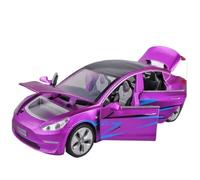 JIAYUNEU 1:32 para Tesla Model 3 Modelo De Automóvil Aleación Diecasts Y Vehículos Juguete Sonido Pull Back Coche para Niño Adorno Decoración del Hogar(Purple)