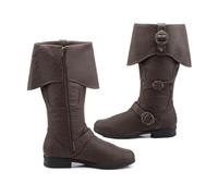 JIAYUTOO Botas De Caballero Renacentista Zapatos Medievales De Cuero De PU De Caña Larga Cosplay Vikingo Pirata Zapatos De Bota De Nieve Para Carnavales, Fiesta (Brown,44)