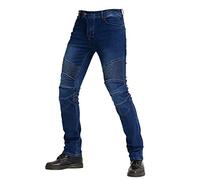 JICAIXIAYA Pantalones De Motociclista Para Hombres Con Retirable Forro Armadura Protector, Motorcycle Biker Jeans Respirable Resistente Al Desgaste Tela Aramid (Azul,M)