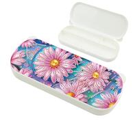 JICFDAO Caja de lápices de pintura de diamante para manualidades, 22,1 x 8,8 cm, caja de plástico para lápices de acuarela, clips de papel, gomas de borrar, flores