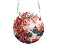 JICFDAO Colgante de pintura de diamantes paisajes 23,6 x 23,9 cm adornos de pintura de diamantes con cadena de adornos de pintura de diamantes Kit de arte de cristal decoración de pared regalos flor