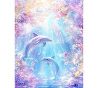 JICFDAO Pintura de diamante con diseño de delfín y flor de cerezo, 50 x 40 cm, 5D, pintura de diamantes, paisaje, mar, principiantes, daiments, animales, pintura por números, delfines, decoración de
