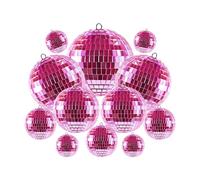 Jicyor 12 Bolas de Discoteca con Espejo, Color Rosa, para decoración de árbol de Navidad, Efecto de luz, Bodas, hogar, Fiestas (10/7/5/3/2 cm)