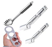 Jicyor 2pcs Acero Inoxidable Pinzas Espaguetis +1pcs Resistente Calor Cuchara de Pasta +1pcs Pequeña Herramienta Medidora de Espaguetis para Cocina(4pcs)