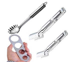 Jicyor 2pcs Acero Inoxidable Pinzas Espaguetis +1pcs Resistente Calor Cuchara de Pasta +1pcs Pequeña Herramienta Medidora de Espaguetis para Cocina(4pcs)