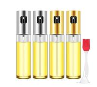Jicyor 4 Piezas Pulverizador Aceite Spray Cristal, 100ML Spray Aceite Cocina con Cepillo y Embudo, Aceitera Spray Pulverizador,Dosificador Aceite Spray para Freidora de Aire, Parrilla y Horno