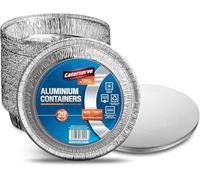 Jicyor Cuencos de aluminio, 30 unidades, 20 cm, redondos, con tapa, bandejas de goteo desechables, grandes bandejas de parrilla de alto rendimiento para hornear, cocinar, congelar, almacenar, tartas,