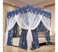 Jidanmian Cortinas de Cama con Dosel de 4 Postes esquineros, Estilo Princesa, con luz LED de Estrella, con diseño Antipolvo, para decoración de dormitorios de niñas, Adolescentes o Adultos.(A)