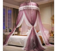 Jidanmian Elegante Cortina de Cama de Doble Capa, diseño de Tienda de campaña de Encaje Redondo de ensueño para niños, diseño de Doble Pieza, Encaje, Cortina de Cama Tipo cúpula(B-Purple)