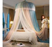 Jidanmian Elegante Cortina de Cama de Doble Capa, diseño de Tienda de campaña de Encaje Redondo de ensueño para niños, diseño de Doble Pieza, Encaje, Cortina de Cama Tipo cúpula(A-Yellow-Blue)