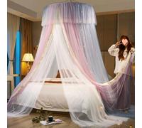 Jidanmian Elegante Cortina de Cama de Doble Capa, diseño de Tienda de campaña de Encaje Redondo de ensueño para niños, diseño de Doble Pieza, Encaje, Cortina de Cama Tipo cúpula(A-Gray-Pink)