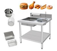 Jidanmian Mesa de Empanado Comercial de Acero Inoxidable para la Preparación de Pollo Frito con Recipientes, 2 Cestas y 1 Tamiz de Harina, para Cocinas y Restaurantes(31.5"x27.56"x31.5")