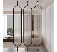 Jidanmian Metal Room Divder Post,Glass Wall Dividers with Black Iron Frame,360-degree Rotation Translucent Glass Privacy Screen for Bedroom, Living Room, Bathroom(220cm/7.2ft)