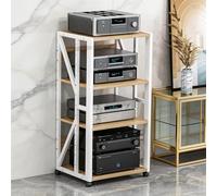 Jidanmian Soporte para Equipos audiovisuales de 4 Niveles con Ruedas, estantería Ajustable para Audio y vídeo, Soporte para Impresora y Consola de Juegos móvil, para Tocadiscos, DVD y TV Box