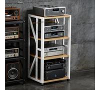 Jidanmian Soporte para Equipos audiovisuales de 4 Niveles con Ruedas, Moderno gabinete estéreo con Consola receptora y Marco de Acero en Forma de K, para Reproductor de Discos, DVD y TV Box