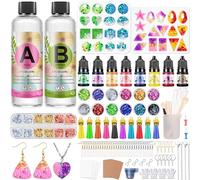 JIDJIX 2 partes 400ml Kit Resina Epoxi Transparente para Manualidades - Moldes con Lentejuelas, Pigmento, Hoja de Oro para hacer Colgante, pendientes, Joyas, Llavero