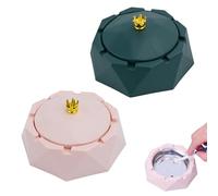 Jidyllic Crown - Cenicero de acero inoxidable con tapas, 2 unidades, antideslizante, resistente al viento, a prueba de olores, cenicero de mesa de acero inoxidable para uso en interiores o exteriores