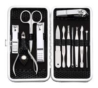 Jidyllic Juego de cortaúñas 12 en 1, kit de cortaúñas de acero inoxidable, juego de aseo de pedicura de función completa, herramientas de cuidado de uñas, juego de manicura con cuero