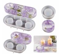 Jidyllic Molde de resina para velas, 3 moldes de resina de silicona, soporte para velas de té, moldes de silicona, molde de vertido epoxi, decoración para manualidades, decoración del hogar