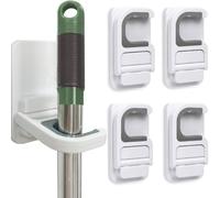 Jidyllic Soporte para escobas, 4 unidades, fuerte autoadhesivo, organizador de almacenamiento para escobas, montaje en pared, para baño, cocina, jardín